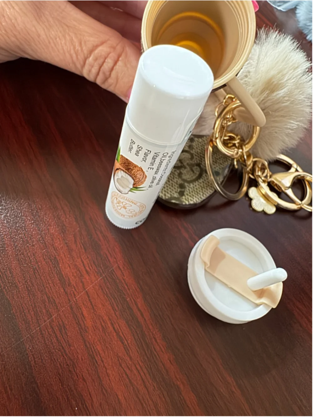 Handcrafted Mini Tumbler Lip Balm Holder Keychain w/ Authentic Gucci Canvas & Po